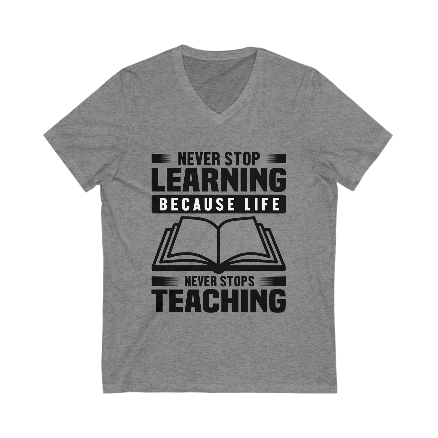 Never Stop Learning Unisex Short Sleeve V-neck Tshirt