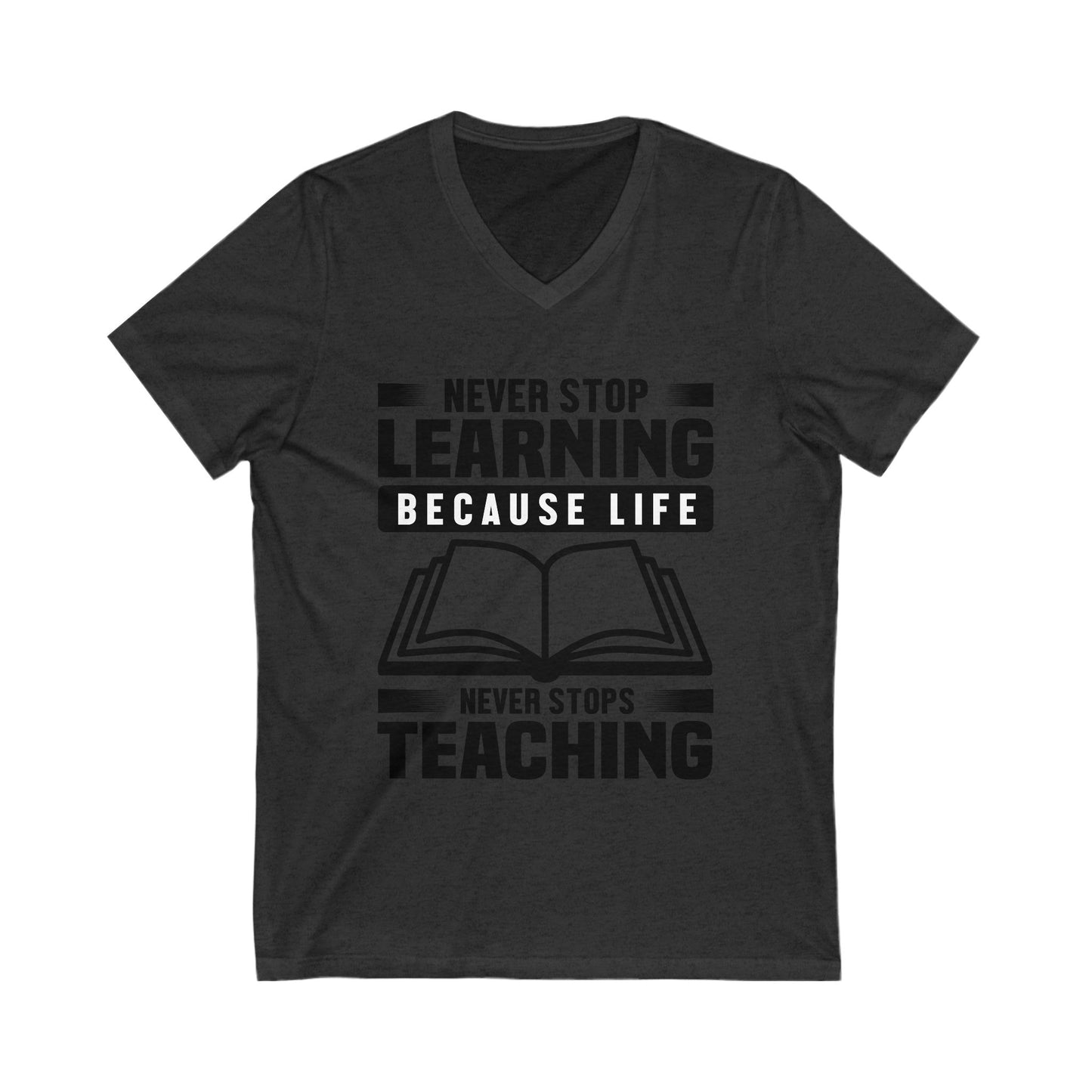 Never Stop Learning Unisex Short Sleeve V-neck Tshirt