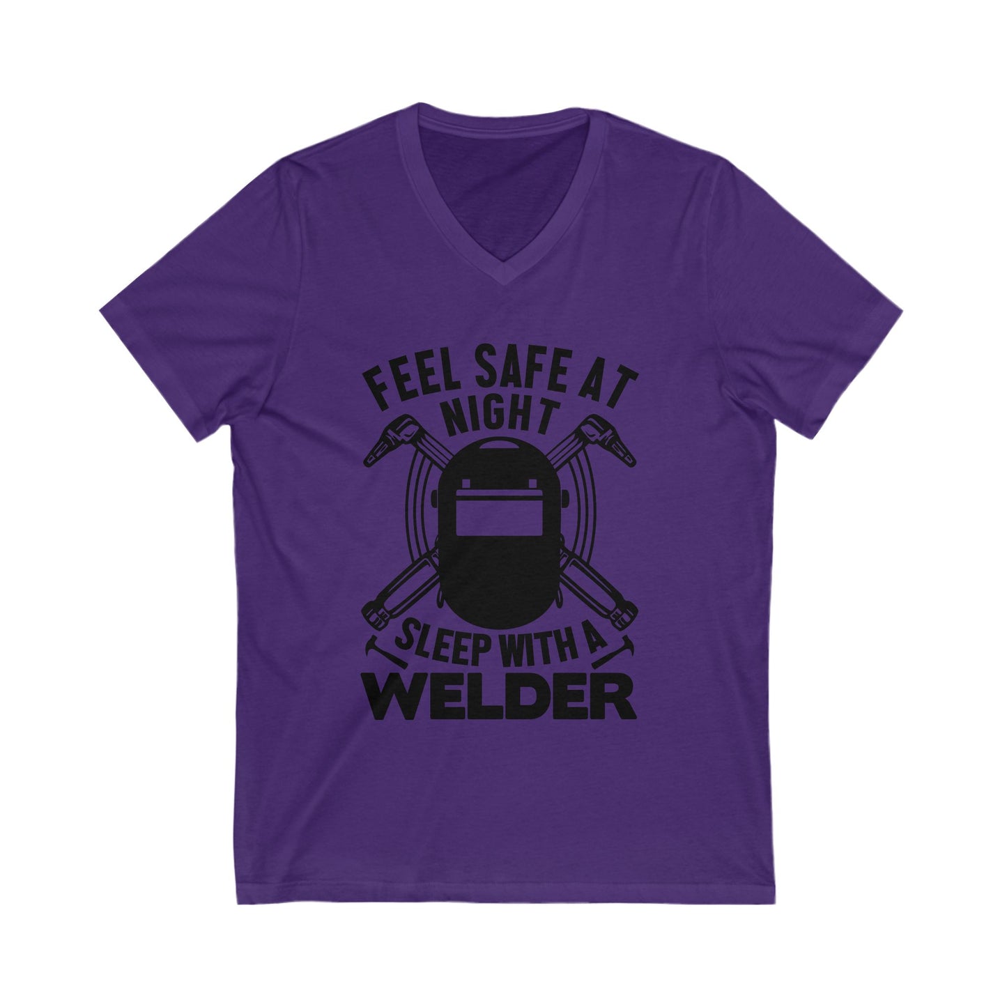 Feel Safe At Night, Sleep With A Welder Unisex Short Sleeve V-neck Tshirt