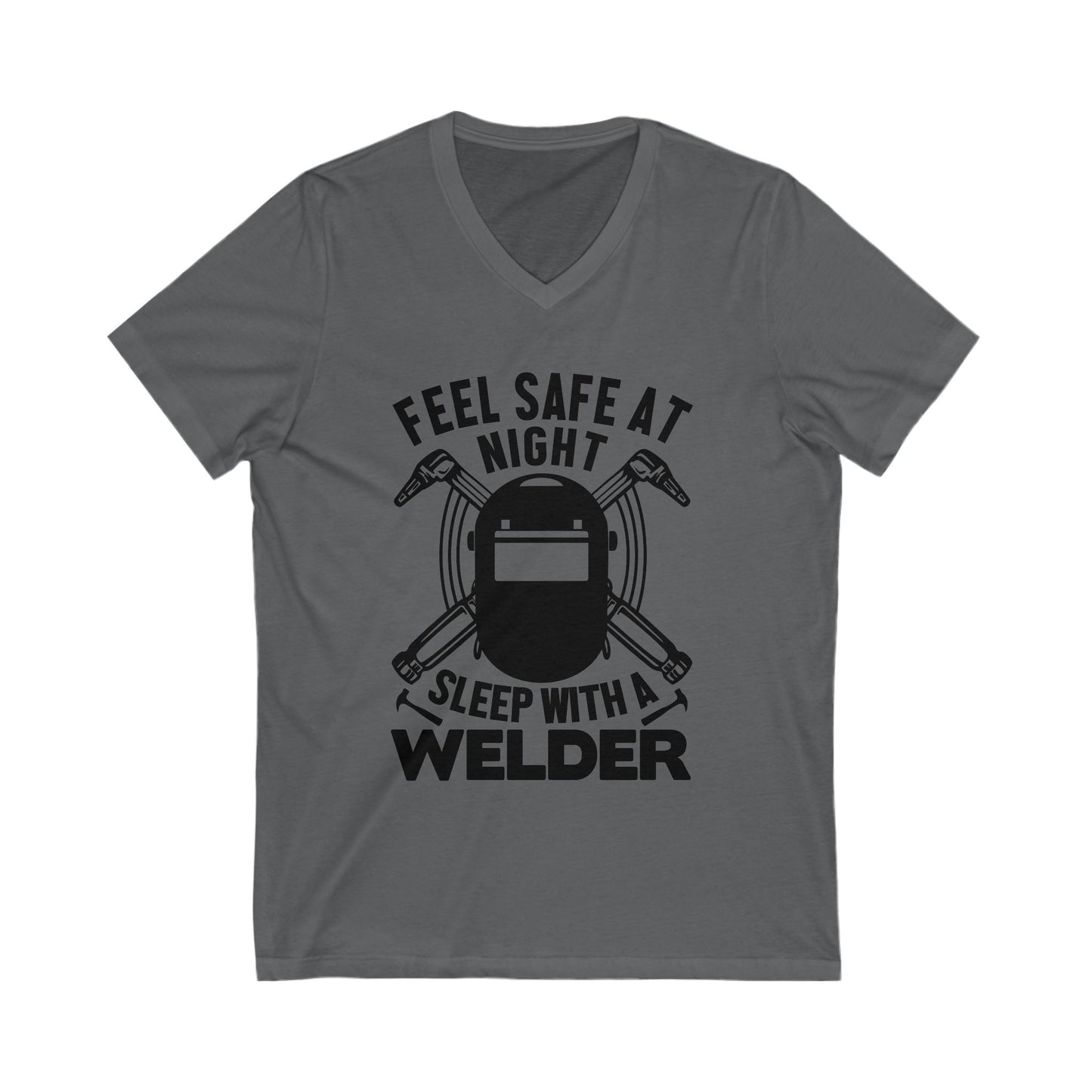 Feel Safe At Night, Sleep With A Welder Unisex Short Sleeve V-neck Tshirt