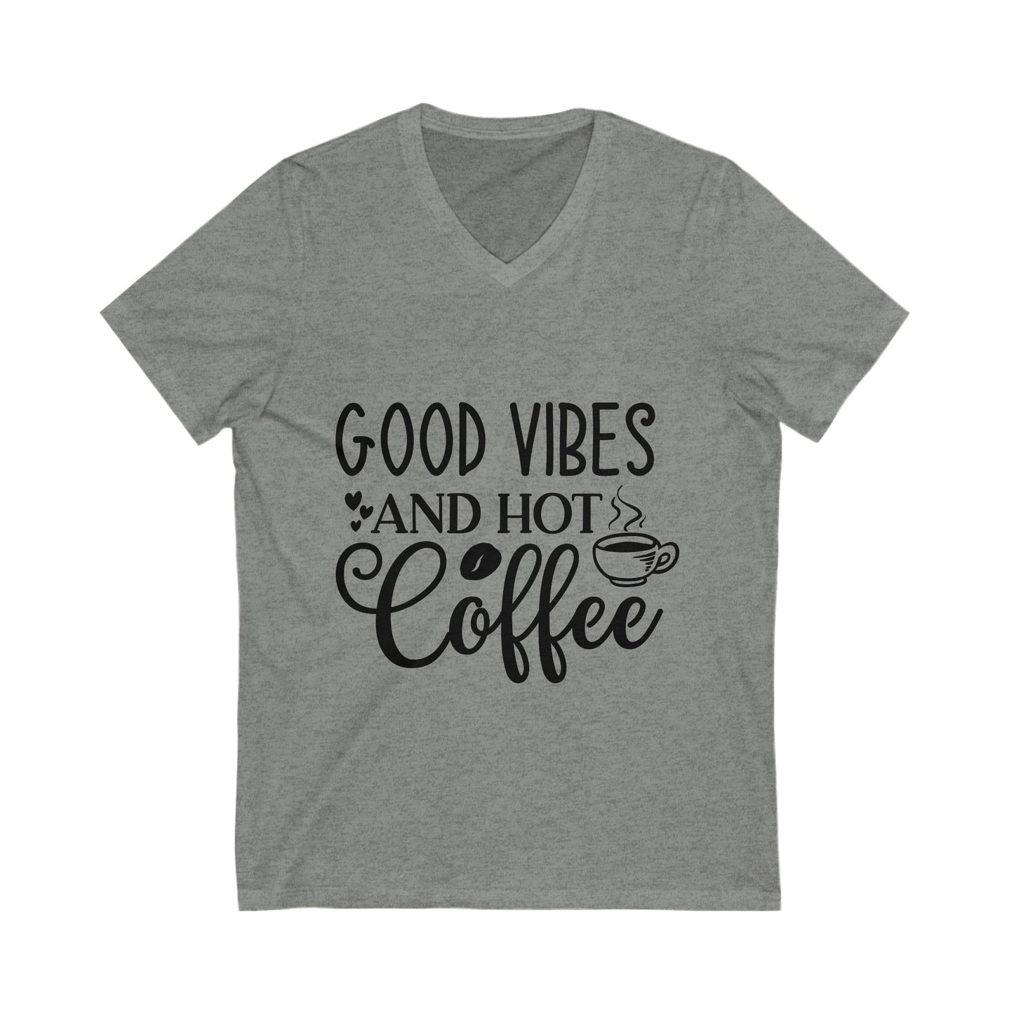 Good Vibes And Hot Coffee Unisex Short Sleeve V-neck Tshirt