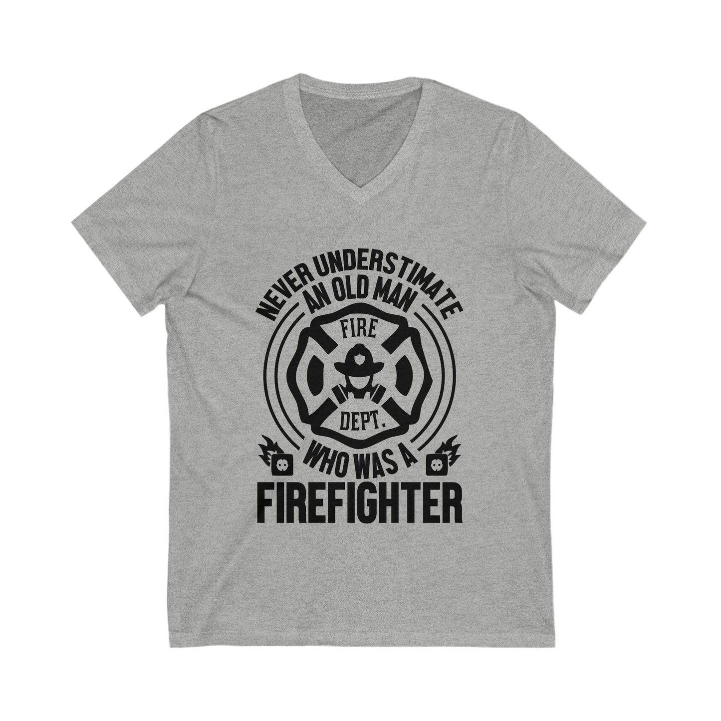 Never Understimate An Old Man Who As A Firefighter Unisex Short Sleeve V-neck Tshirt