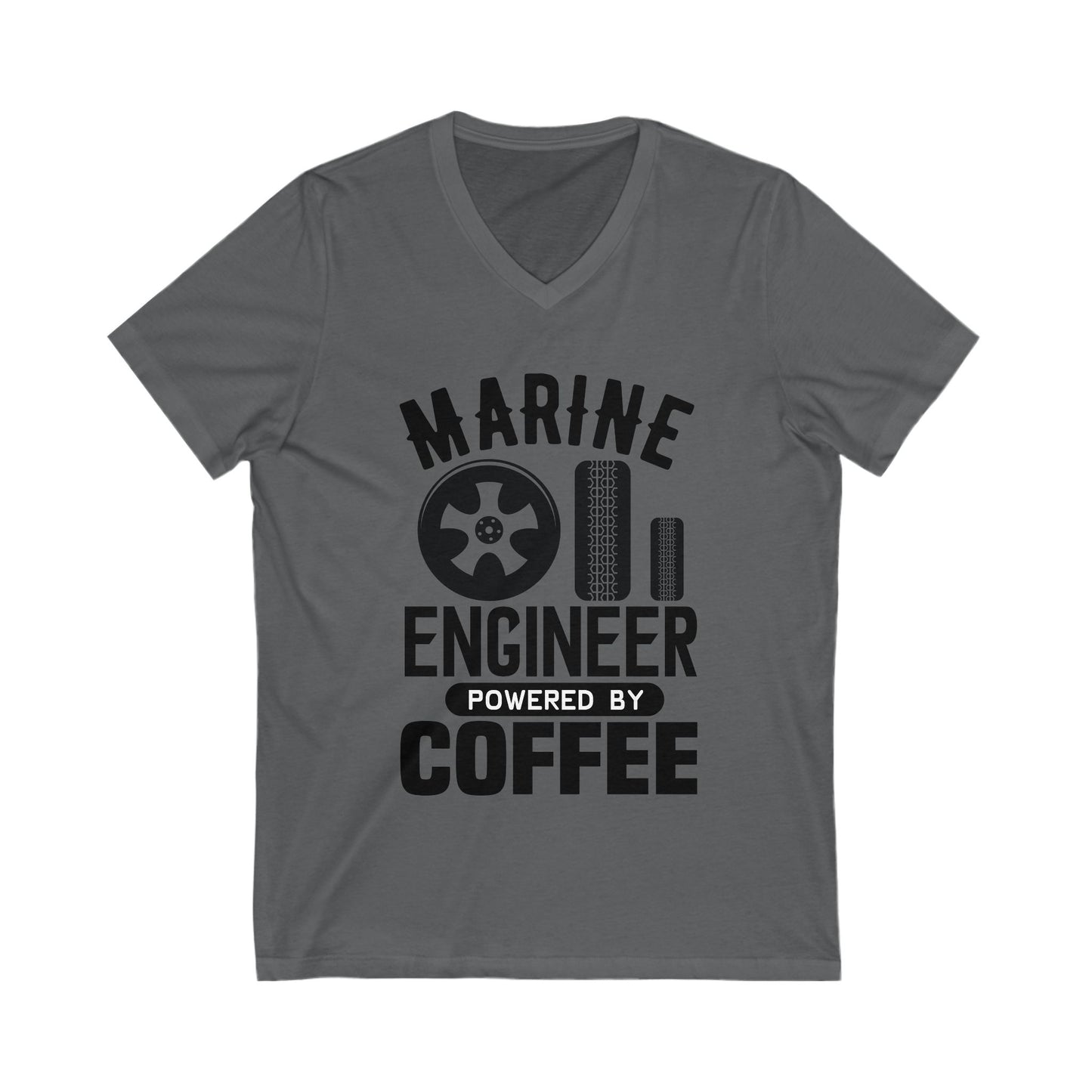 Marine Engineer Powered By Coffee Unisex Short Sleeve V-neck Tshirt