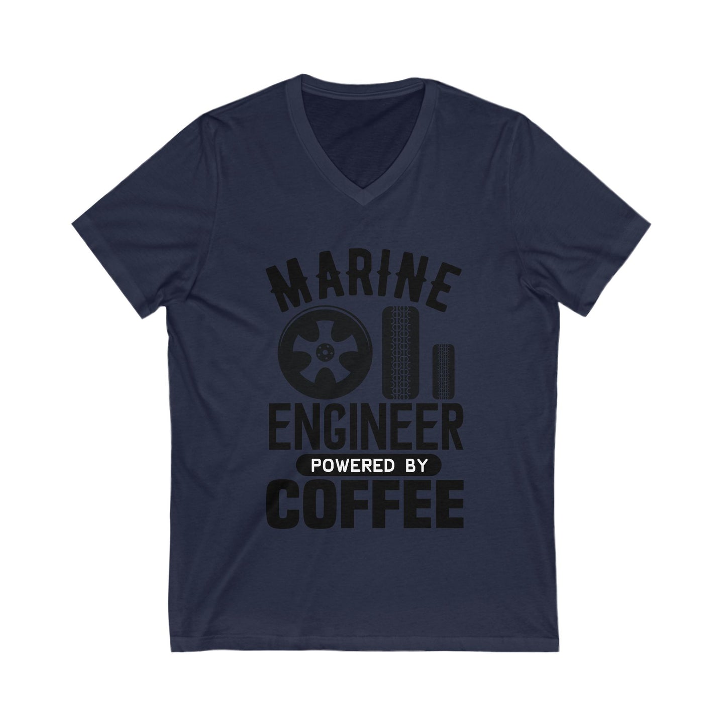 Marine Engineer Powered By Coffee Unisex Short Sleeve V-neck Tshirt