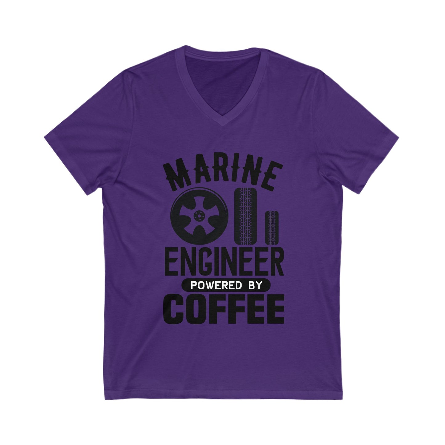 Marine Engineer Powered By Coffee Unisex Short Sleeve V-neck Tshirt