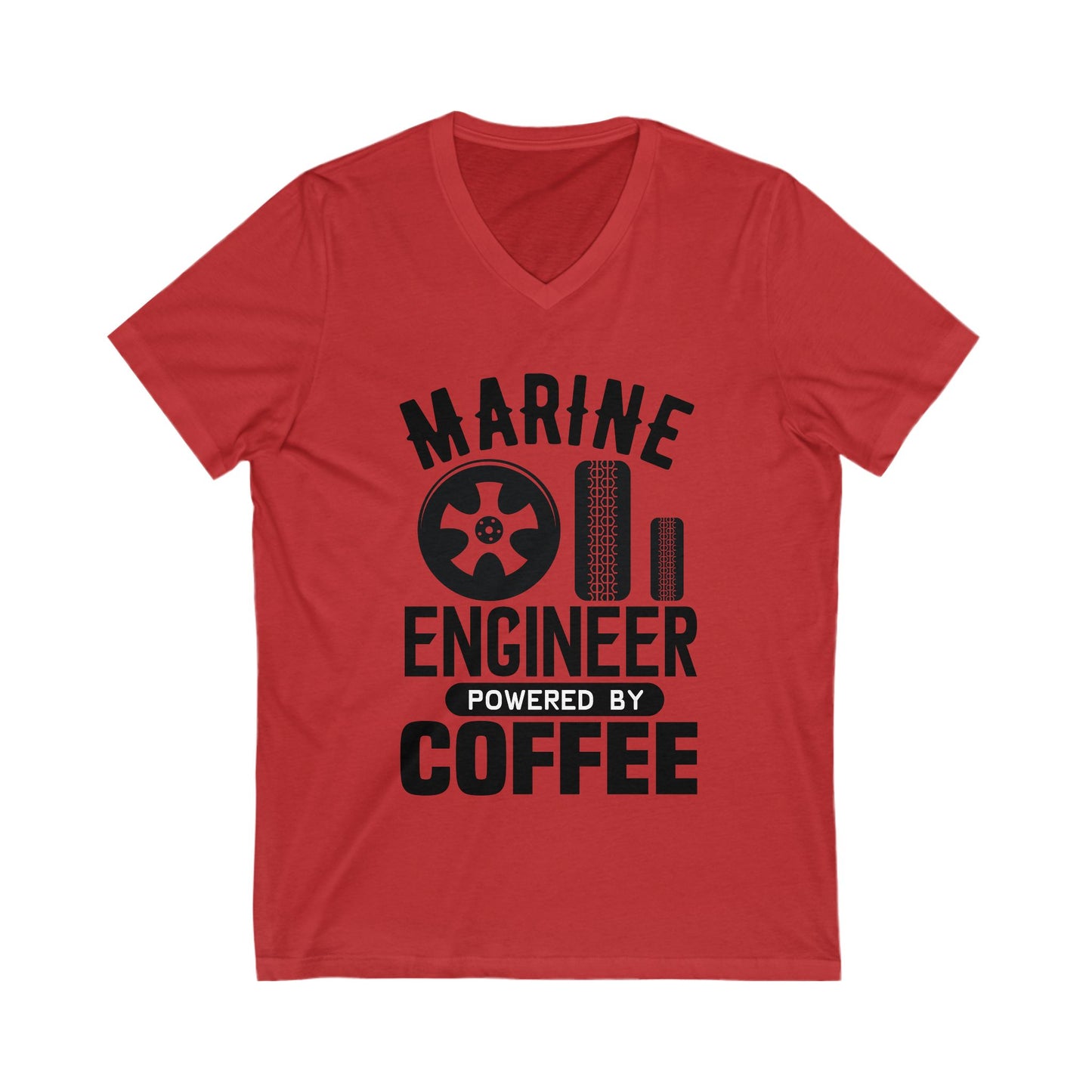 Marine Engineer Powered By Coffee Unisex Short Sleeve V-neck Tshirt