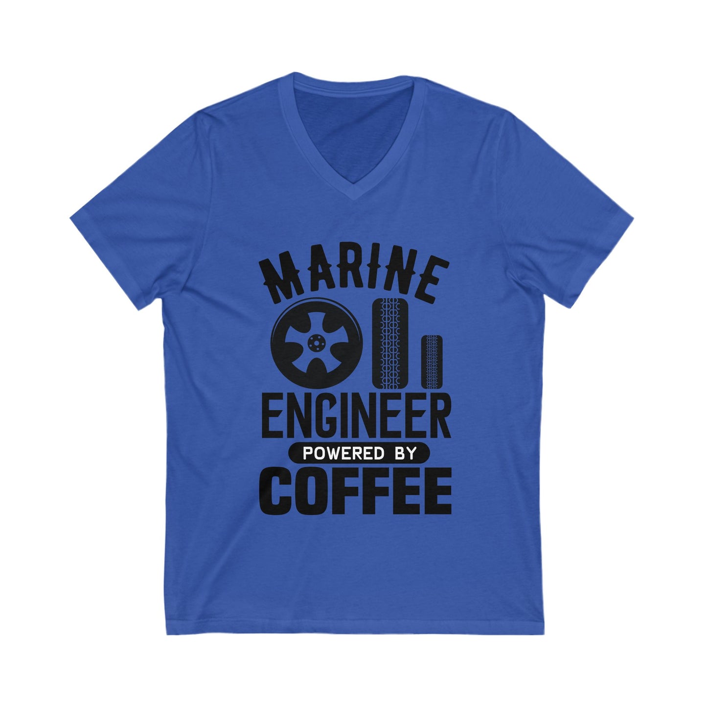 Marine Engineer Powered By Coffee Unisex Short Sleeve V-neck Tshirt