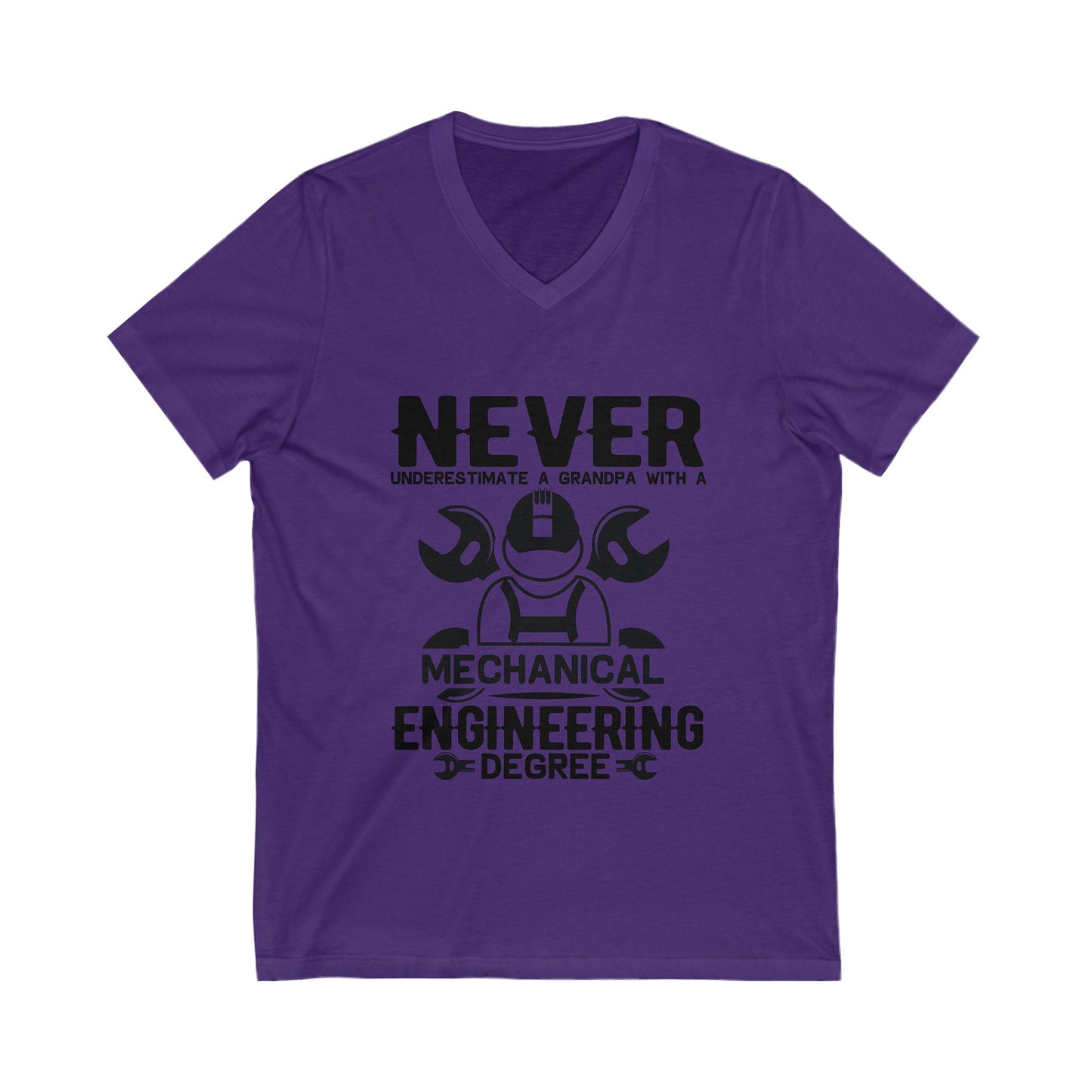 Never Underestimate A Grandpa With A Mechanical Engineering Degree Unisex Short Sleeve V-neck Tshirt