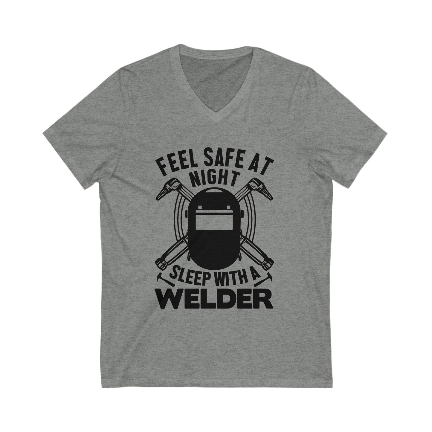 Feel Safe At Night, Sleep With A Welder Unisex Short Sleeve V-neck Tshirt