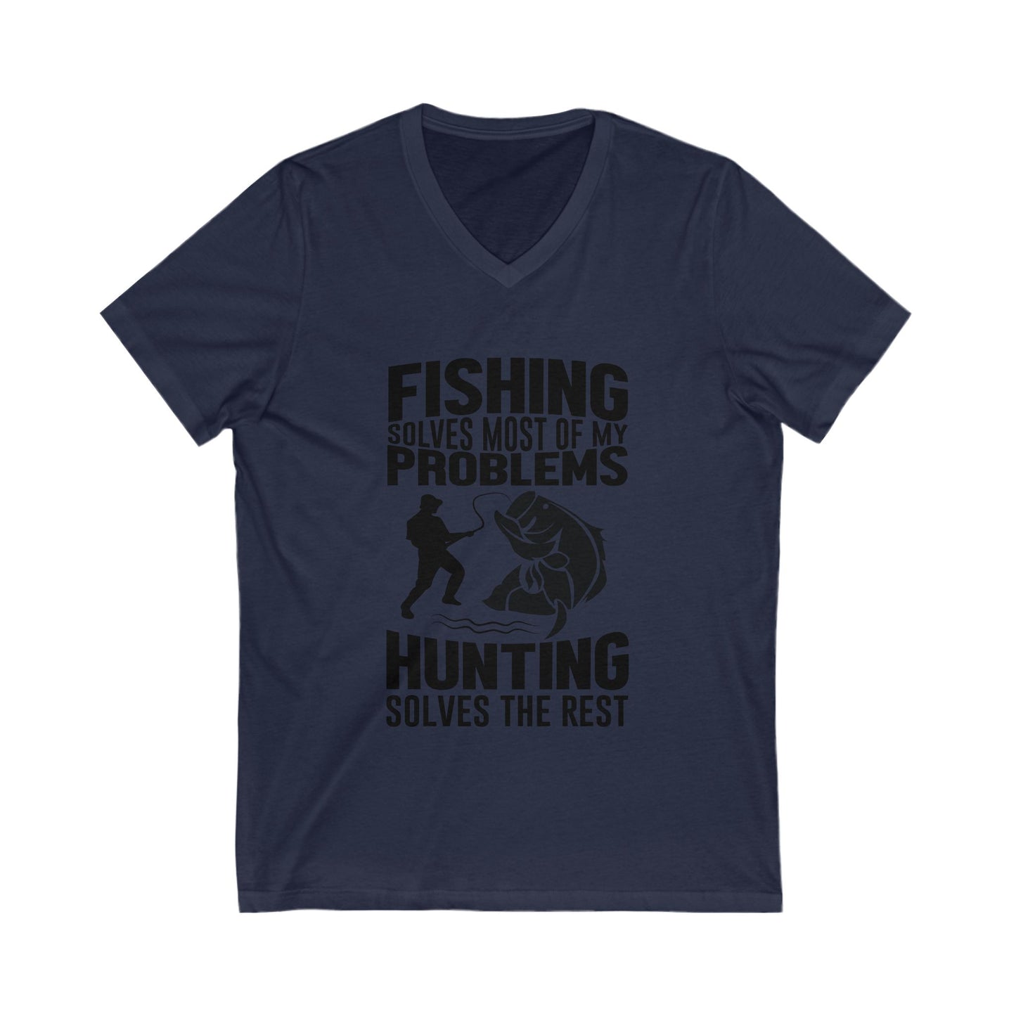Fishing Solves My Problems Unisex Short Sleeve V-neck Tshirt