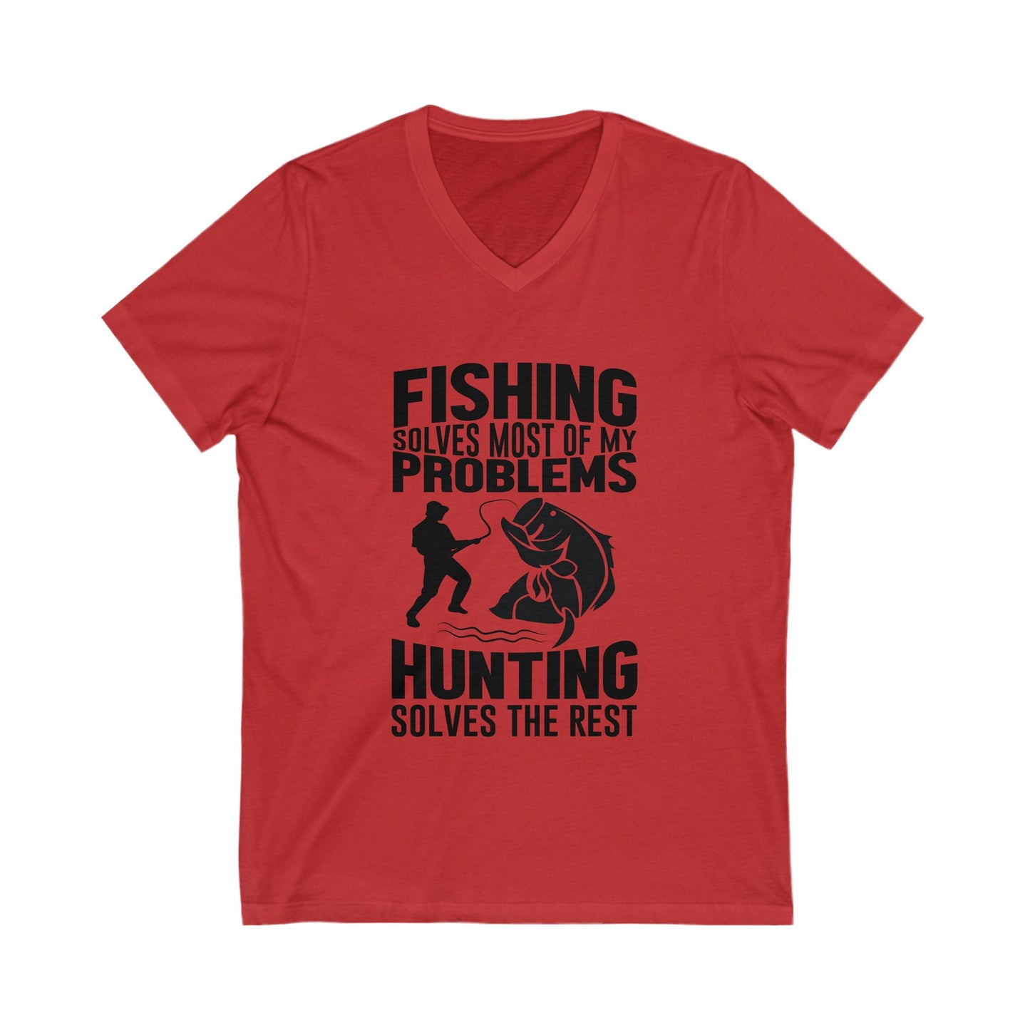 Fishing Solves My Problems Unisex Short Sleeve V-neck Tshirt