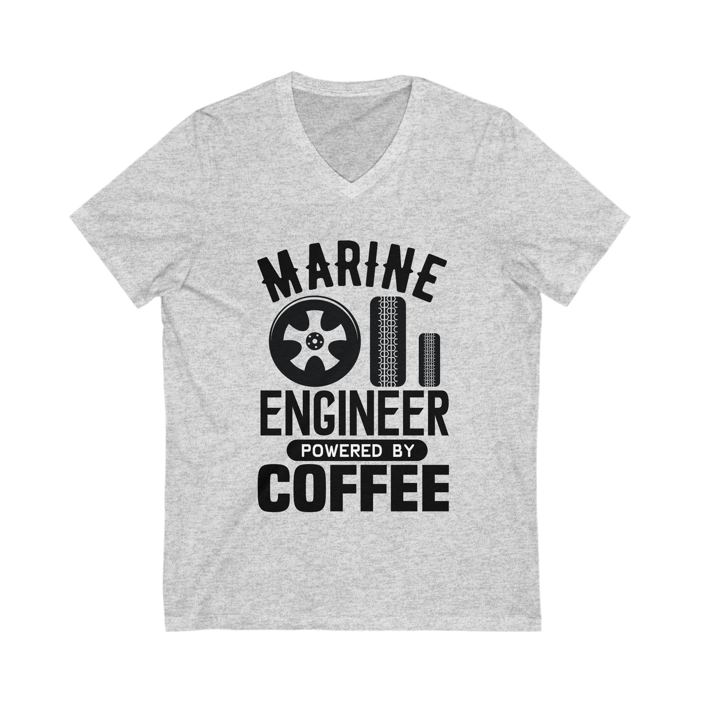 Marine Engineer Powered By Coffee Unisex Short Sleeve V-neck Tshirt