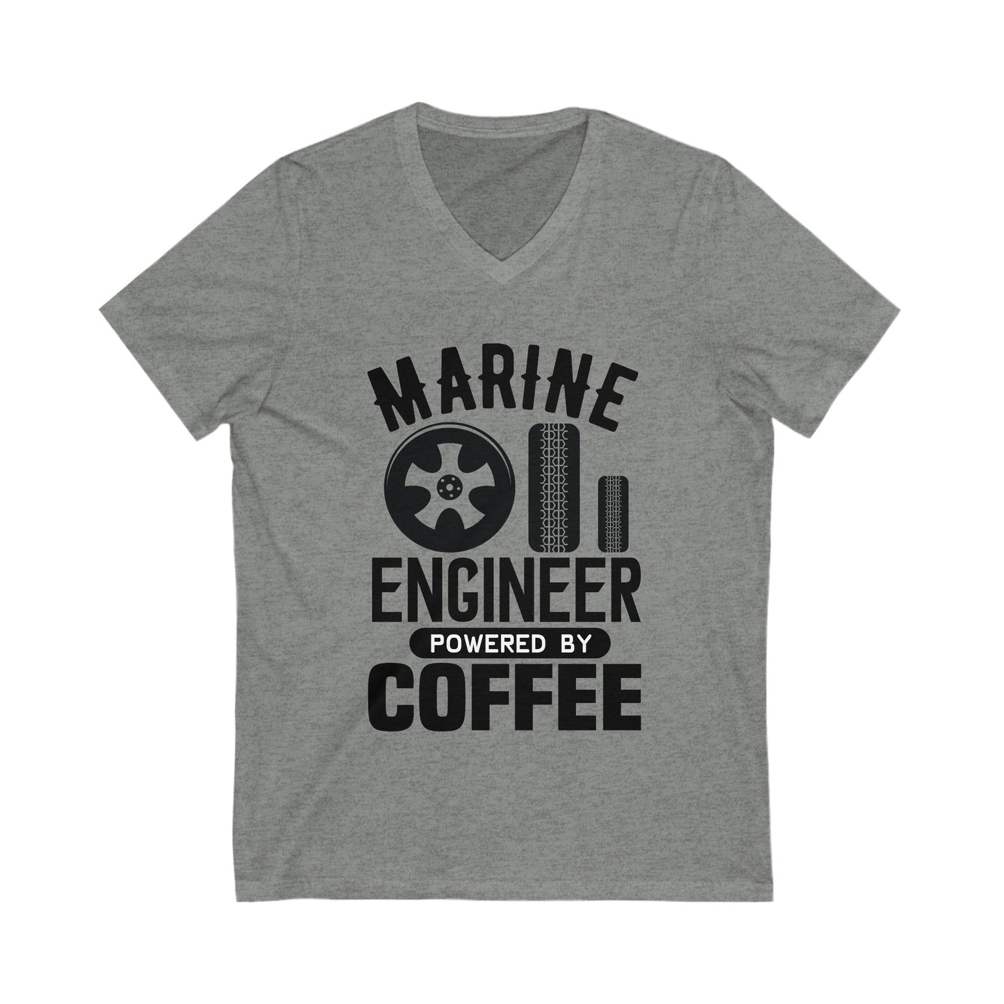 Marine Engineer Powered By Coffee Unisex Short Sleeve V-neck Tshirt