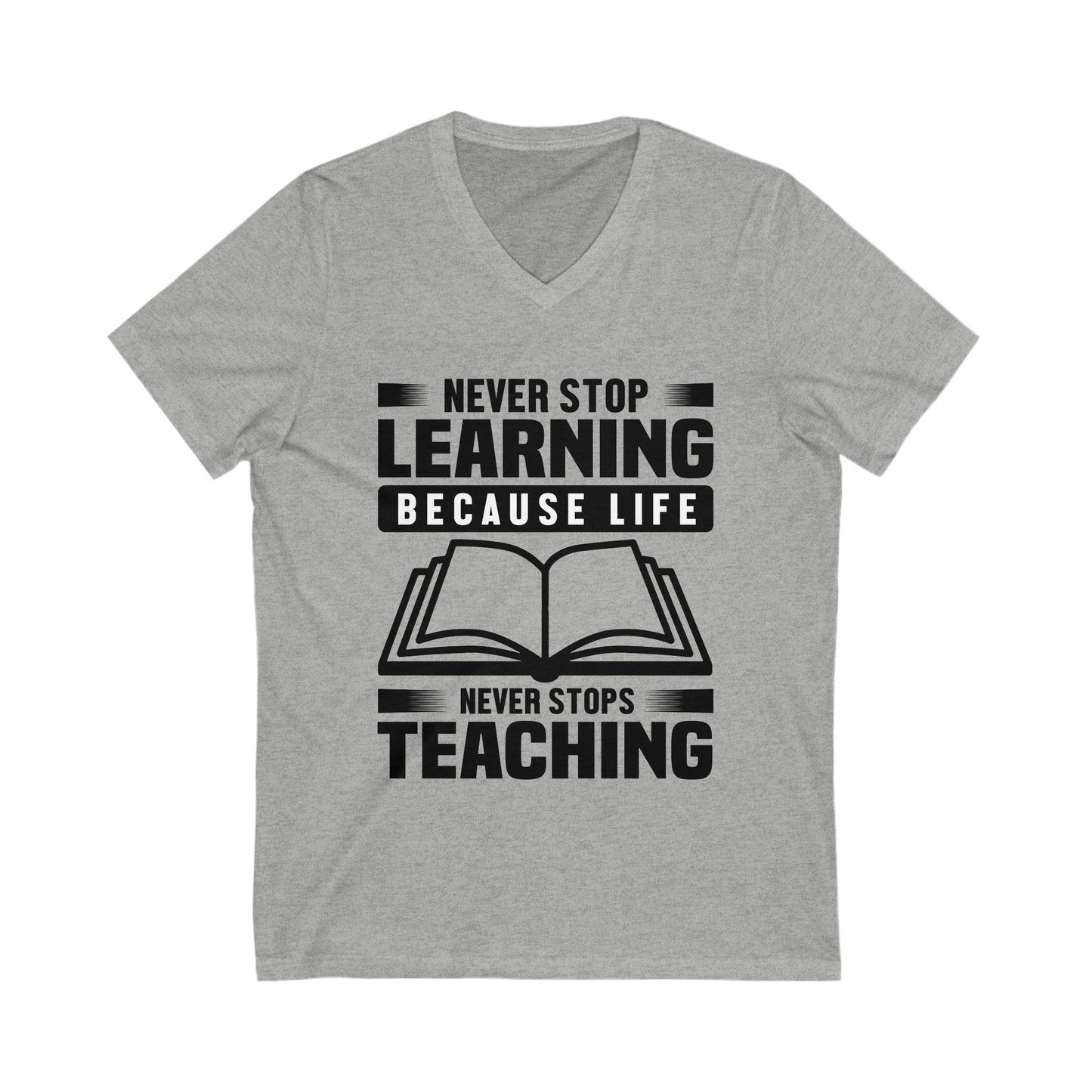 Never Stop Learning Unisex Short Sleeve V-neck Tshirt