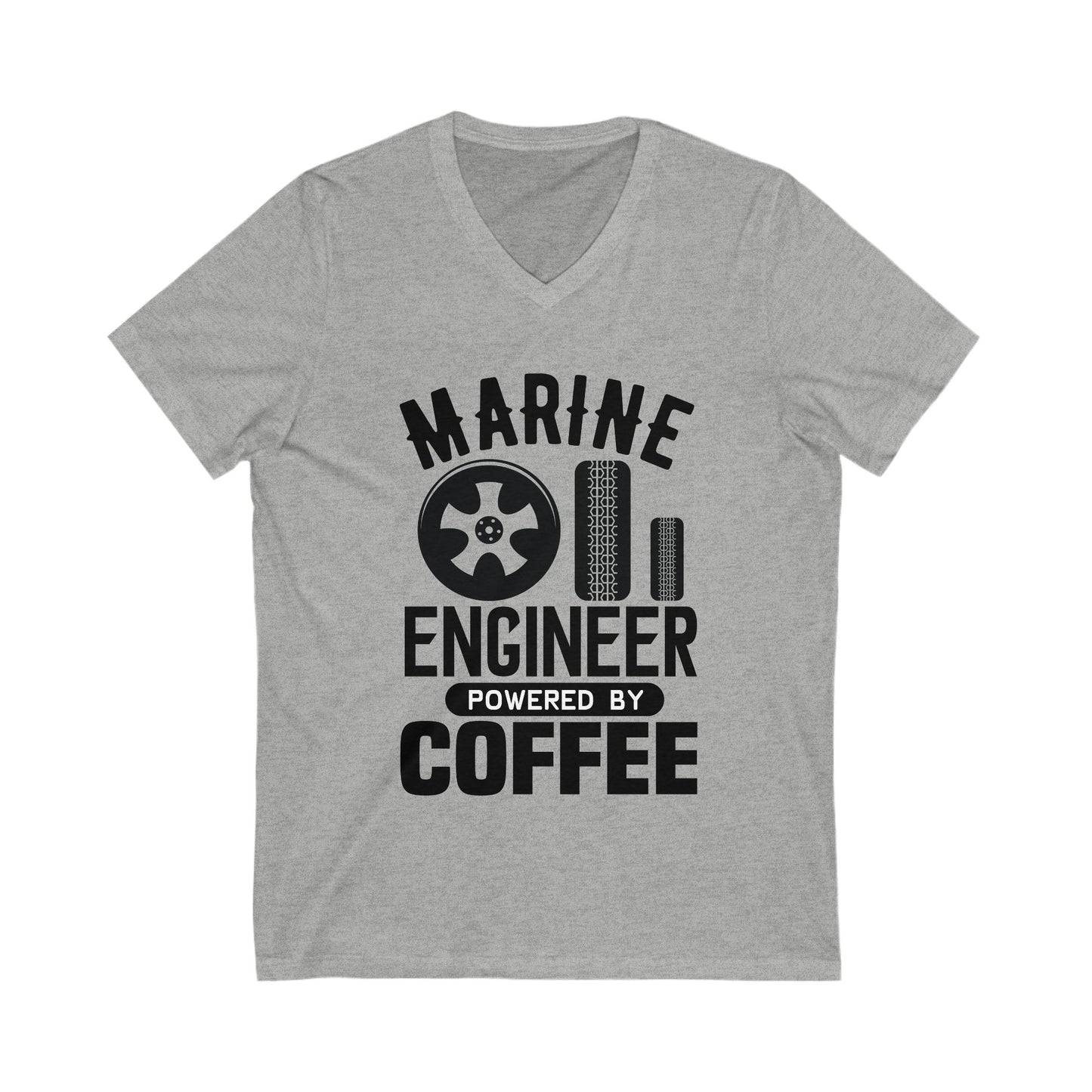 Marine Engineer Powered By Coffee Unisex Short Sleeve V-neck Tshirt
