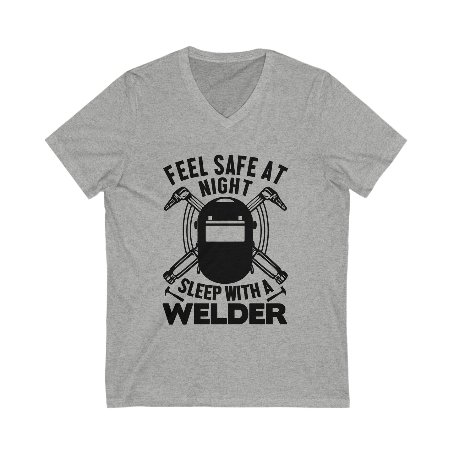 Feel Safe At Night, Sleep With A Welder Unisex Short Sleeve V-neck Tshirt