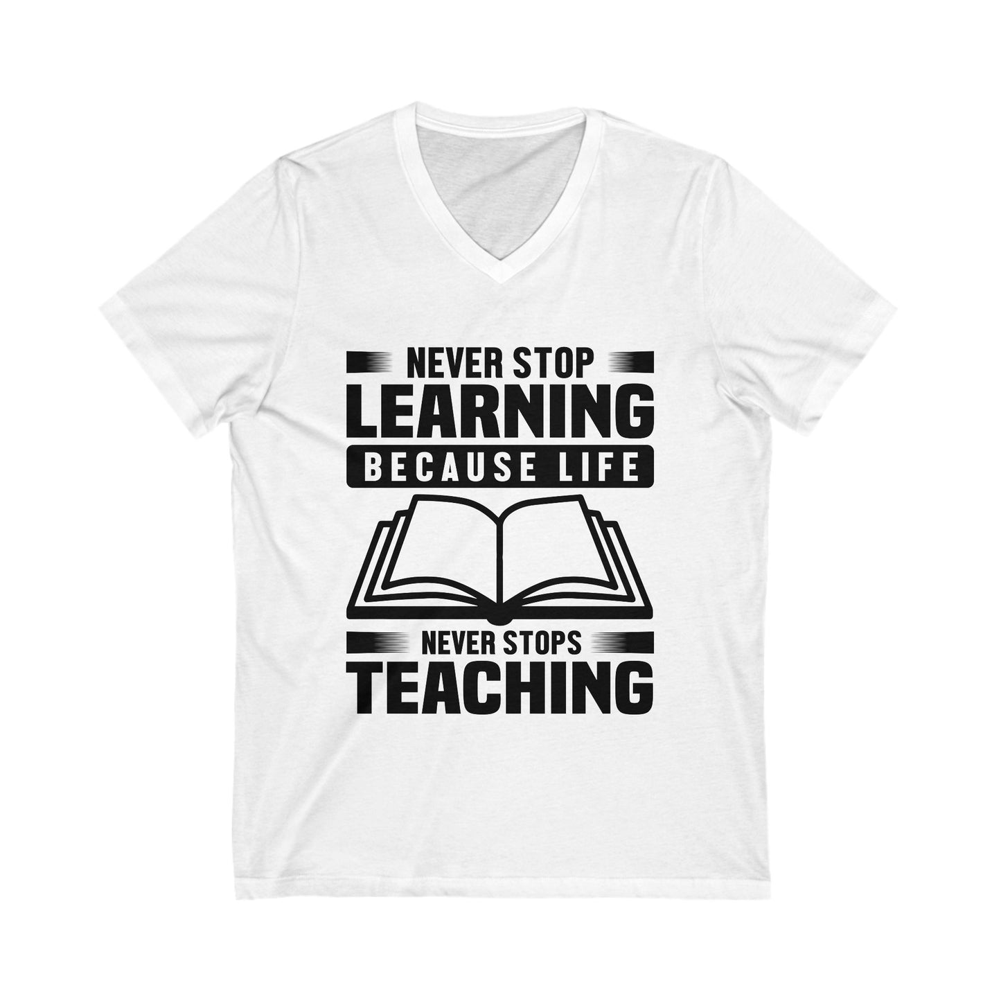 Never Stop Learning Unisex Short Sleeve V-neck Tshirt