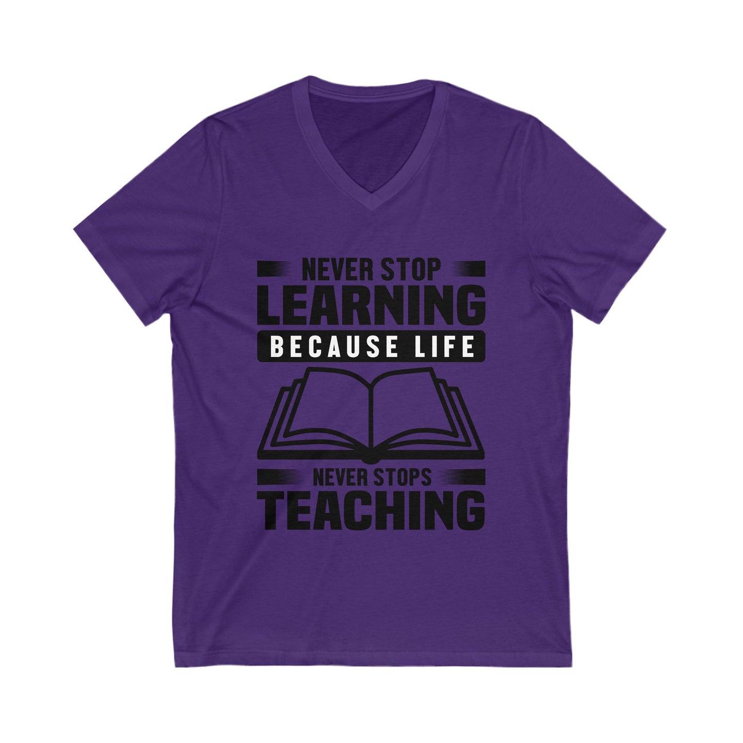 Never Stop Learning Unisex Short Sleeve V-neck Tshirt