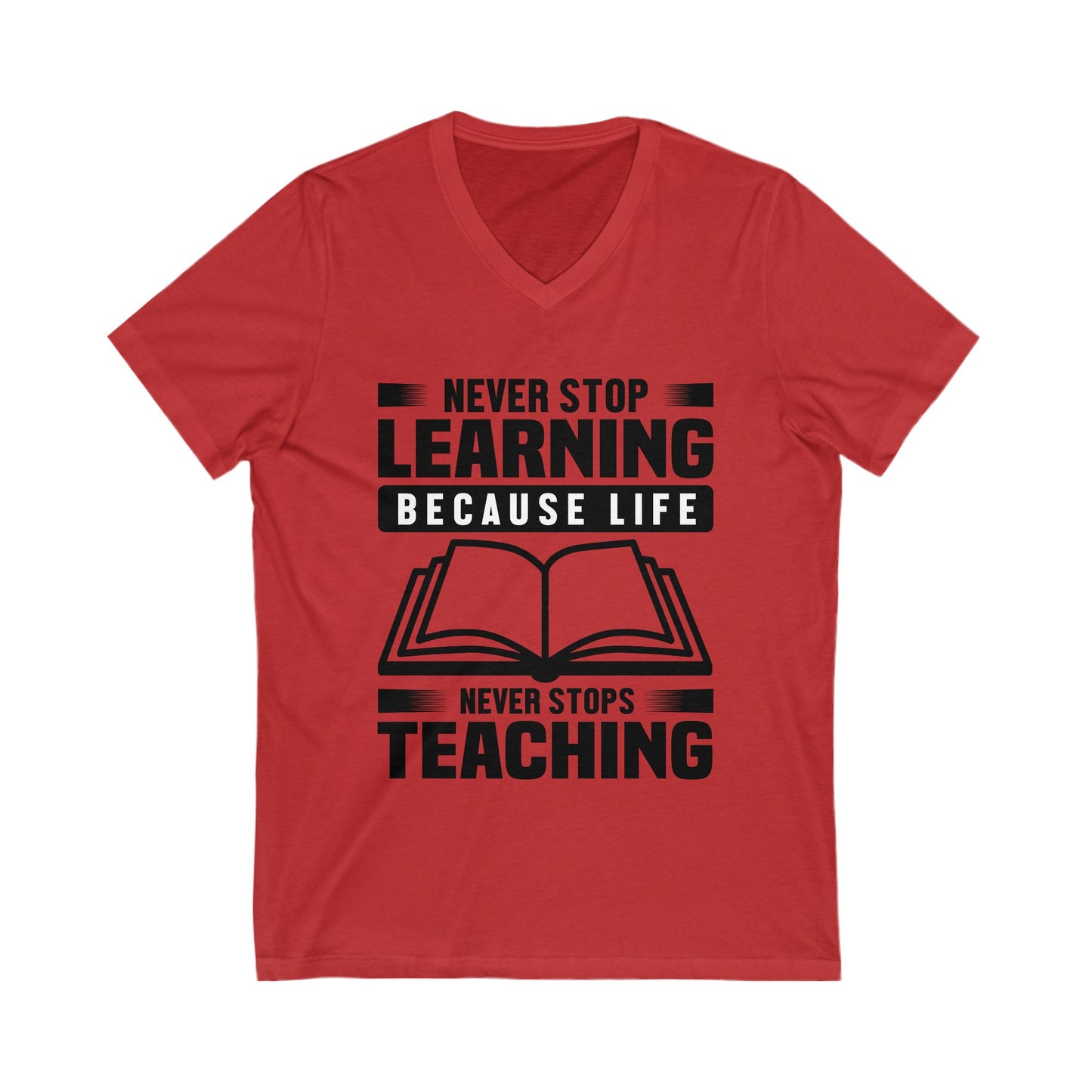 Never Stop Learning Unisex Short Sleeve V-neck Tshirt