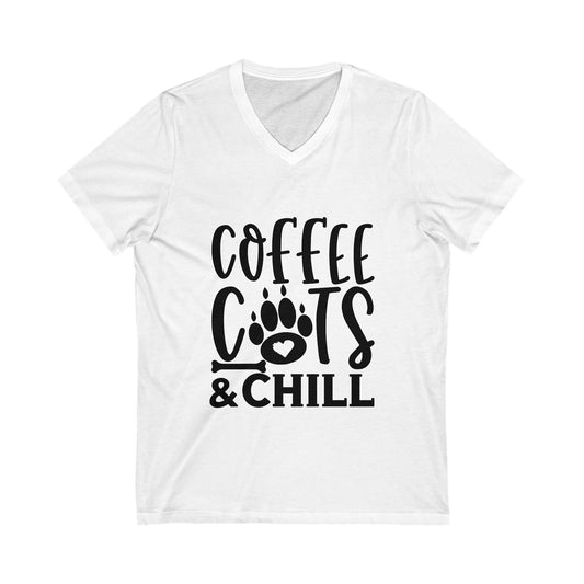 Coffee Cats And Chill Unisex Short Sleeve V-neck Tshirt