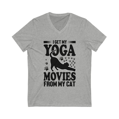 I Get My Yoga Moves From My Cat Unisex Short Sleeve V-neck Tshirt