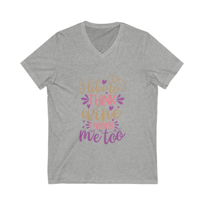 I Like To Think Wine Misses Me Too Unisex Short Sleeve V-neck Tshirt