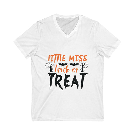 Little Miss Trick Or Treat! Unisex Short Sleeve V-neck Tshirt