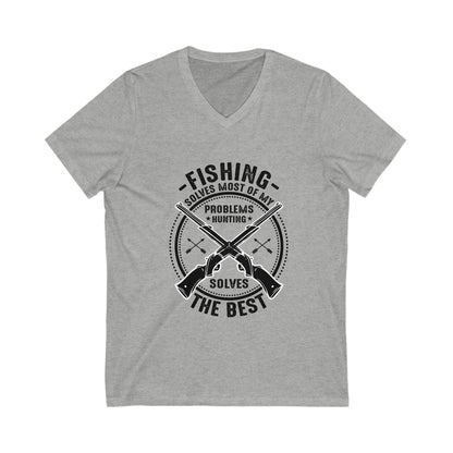 Fishing Solves Most Of My Problems Unisex Short Sleeve V-neck Tshirt