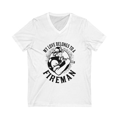 My Love Belongs To A Fireman Unisex Short Sleeve V-neck Tshirt