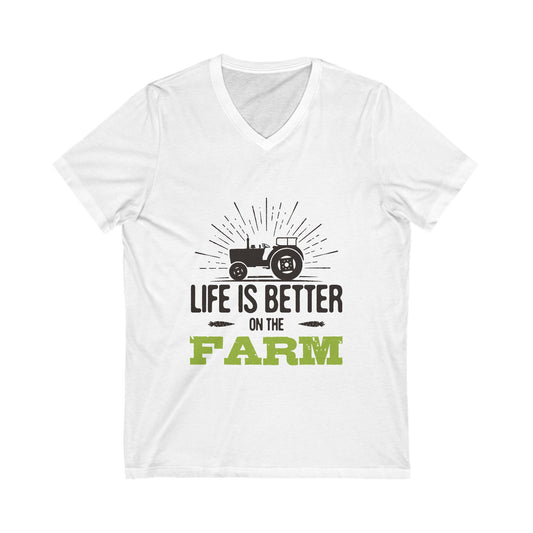 Life Is Better On The Farm_Outlined Texts Unisex Short Sleeve V-neck Tshirt