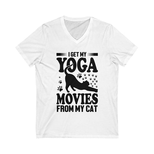 I Get My Yoga Moves From My Cat Unisex Short Sleeve V-neck Tshirt