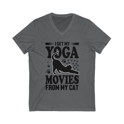 I Get My Yoga Moves From My Cat Unisex Short Sleeve V-neck Tshirt