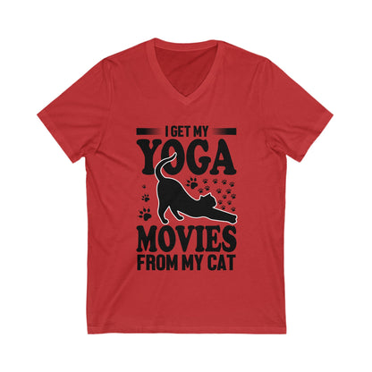 I Get My Yoga Moves From My Cat Unisex Short Sleeve V-neck Tshirt
