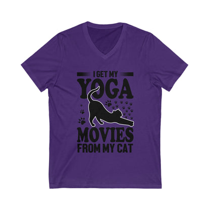 I Get My Yoga Moves From My Cat Unisex Short Sleeve V-neck Tshirt