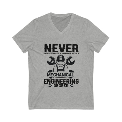 Never Underestimate A Grandpa With A Mechanical Engineering Degree Unisex Short Sleeve V-neck Tshirt