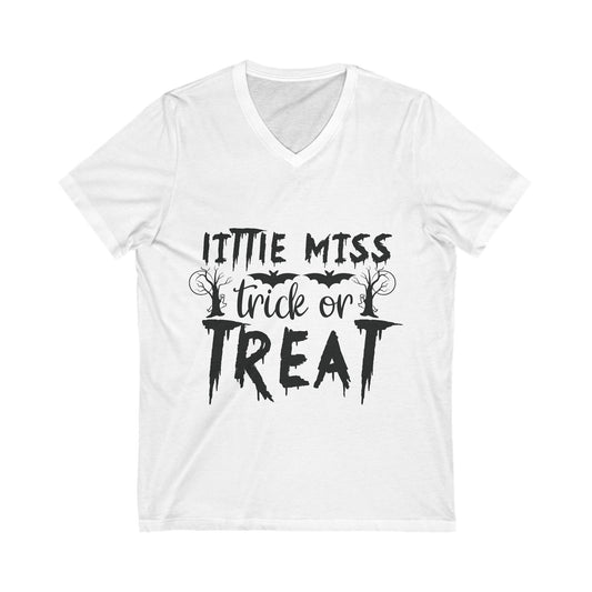 Little Miss Trick Or Treat Unisex Short Sleeve V-neck Tshirt