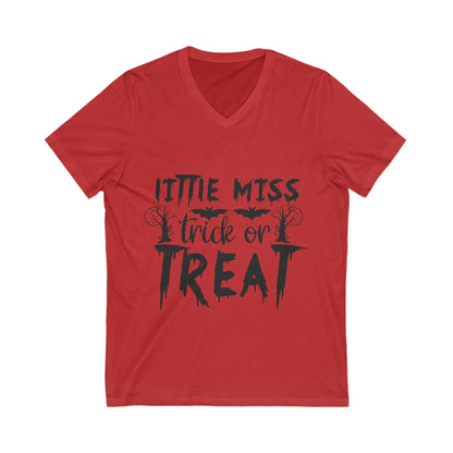 Little Miss Trick Or Treat Unisex Short Sleeve V-neck Tshirt