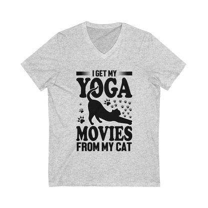 I Get My Yoga Moves From My Cat Unisex Short Sleeve V-neck Tshirt