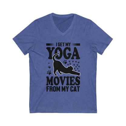 I Get My Yoga Moves From My Cat Unisex Short Sleeve V-neck Tshirt