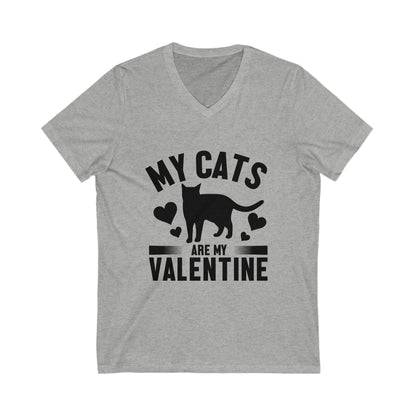 My Cats Are My Valentine Unisex Short Sleeve V-neck Tshirt