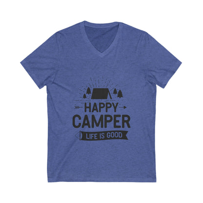 Happy Camper Unisex Short Sleeve V-neck Tshirt