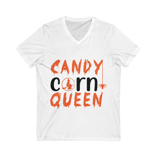 Candy Corn Queen Halloween V-Neck Tee | Fun Unisex Short Sleeve Shirt