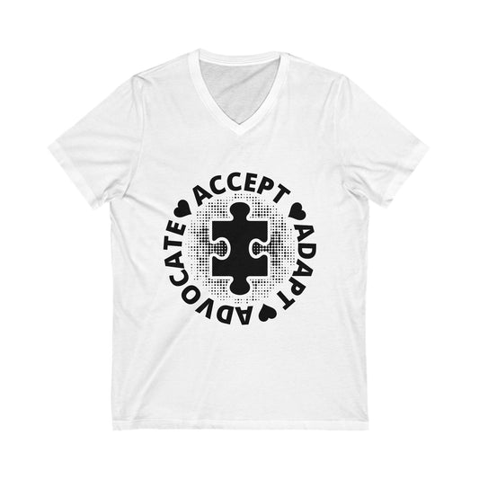 Accept Adapt Advocate Unisex Short Sleeve V-neck Tshirt