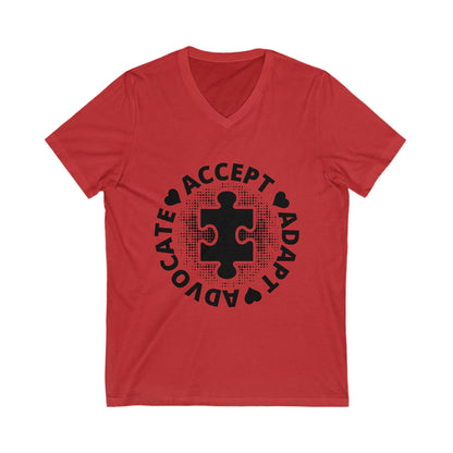 Accept Adapt Advocate Unisex Short Sleeve V-neck Tshirt