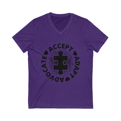 Accept Adapt Advocate Unisex Short Sleeve V-neck Tshirt