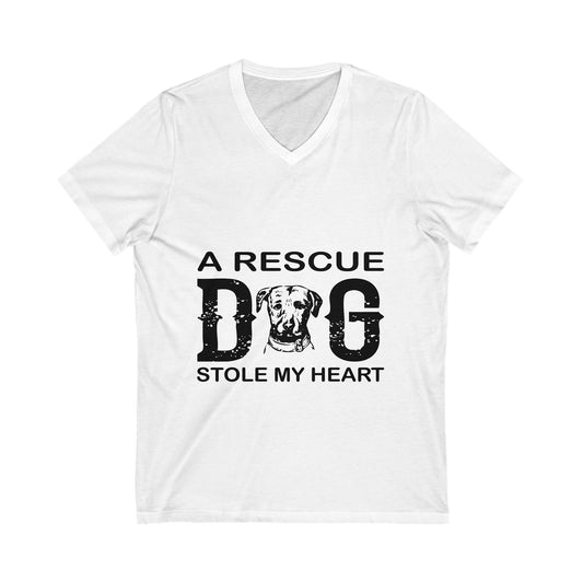 A Rescue Dog Stole My Heart Unisex Short Sleeve V-neck Tshirt