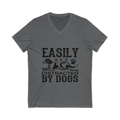 Easily Distracted By Dogs Unisex Short Sleeve V-neck Tshirt