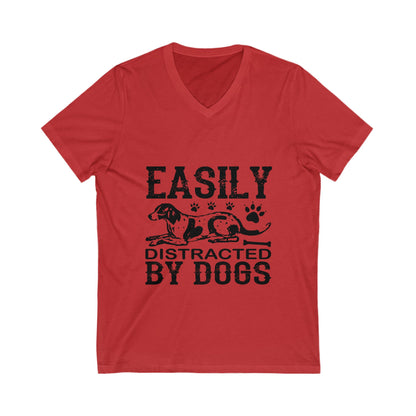 Easily Distracted By Dogs Unisex Short Sleeve V-neck Tshirt