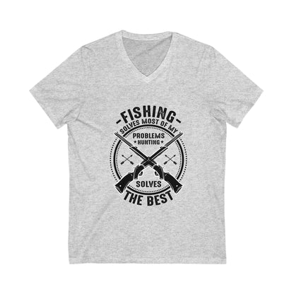 Fishing Solves Most Of My Problems Unisex Short Sleeve V-neck Tshirt