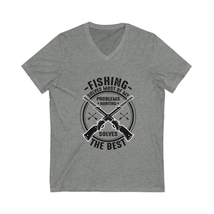 Fishing Solves Most Of My Problems Unisex Short Sleeve V-neck Tshirt